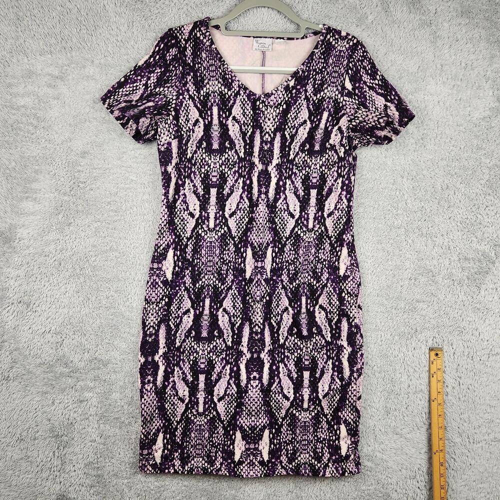 Vintage Geometric Dress Womens Small Purple Animal Print Sheath V Neck Stretch